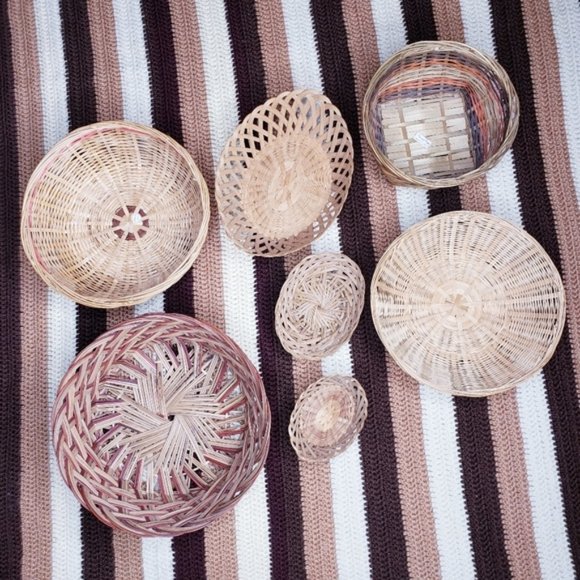 Wicker Basket Vintage Woven Wall Decor Set of 7